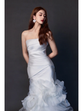 Women¡¯s Strapless Sleeveless Bridal Wedding Dress With Pleated Floor Length Mermaid Gown for Bride HZ0311
