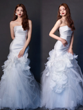 Women¡¯s Strapless Sleeveless Bridal Wedding Dress With Pleated Floor Length Mermaid Gown for Bride HZ0311