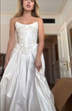 Timeless A Line Lace Up Back Strapless Wedding Dresses simple Bridal Gowns long Beautiful Bridal Gown HZ0311