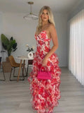 Sexy Mermaid Prom Dresses Spaghetti Straps Long Backless Blue Floral Party Gowns HZ0311