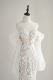 Timeless Women's White Sweetheart Wedding Dress Mermaid With Sleeves Lace for Bride Applique Brides Dress HZ0311