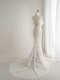 Timeless Women's White Sweetheart Wedding Dress Mermaid With Sleeves Lace for Bride Applique Brides Dress HZ0311