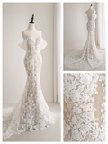 Timeless Women's White Sweetheart Wedding Dress Mermaid With Sleeves Lace for Bride Applique Brides Dress HZ0311