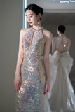 Vintage Mermaid Scoop Neck With Bow-knot Sequin Prom Dresses For Teens Formal Dress Party Outfits Prom Gowns HZ0311