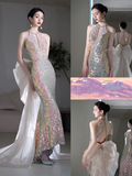 Vintage Mermaid Scoop Neck With Bow-knot Sequin Prom Dresses For Teens Formal Dress Party Outfits Prom Gowns HZ0311