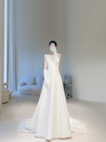 Timeless Women's White Scoop A Line Wedding Dresses With Bow-knot Satin for Brides Dress HZ0311