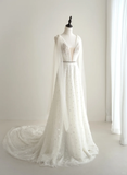 Modest A Line V Neck White Tulle Prom Dresses Long Party Dress Evening Dresses HZ0311