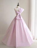 Modest Ball Gown Strapless Pink Satin Prom Dresses Long Party Dress Evening Dresses HZ0311