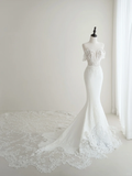 Timeless Women's White Off The Shoulder Wedding Dress Mermaid With Sleeves Lace for Bride Applique Brides Dress HZ0311
