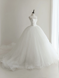 Timeless Women's White Ball Gown Strapless Sleeveless Tulle Wedding Dresses for Brides Dress HZ0311