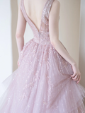 Modest Ball Gown Strapless Chocolate Tulle Beaded Prom Dresses Long Party Dress Evening Dresses HZ0311