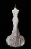 Timeless Women's Mermaid Spaghetti Straps Champagne Wedding Dress Mermaid Lace for Bride Applique Brides Dresses HZ0311