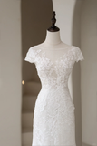 Luxury Mermaid Wedding Dresses For Women Boat Cap Sleeves Lace Tulle Sweep Bridal Gown HZ0311