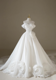 Women¡¯s Off The Shoulder Ball Gown With Flowers Bridal Wedding Dresses Pleated Floor Length For Bride HZ0311