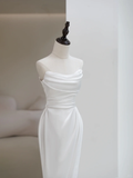 Simple Women's White Mermaid Strapless Sleeveless Satin With Slit Wedding Dresses for Brides Dress HZ0311