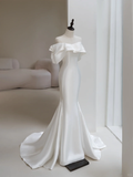 Women¡¯s Off The Shoulder Mermaid With Sleeves Bridal Wedding Dresses Pleated Floor Length For Bride HZ0311