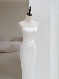 Simple Women's White Mermaid Spaghetti Straps Sleeveless Satin With Pleated Wedding Dresses for Brides Dress HZ0311