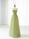 Modest Ball Gown Strapless Sage Green Tulle For Women Party Dress Long Formal Prom Dresses 22th Birthday Outfits HZ0311