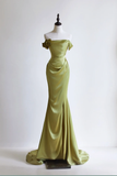 Modest Mermaid Off The Shoulder Sage Green Satin For Women Party Dress Long Formal Prom Dresses 22th Birthday Outfits HZ0311