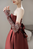 Modest Mermaid Strapless With Gloves Long Sleeves Burgundy Satin For Women Party Dress Long Formal Prom Dresses 22th Birthday Outfits HZ0311