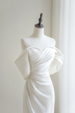 Women¡¯s Off The Shoulder Mermaid With Sleeves Slit Bridal Wedding Dresses Pleated Floor Length For Bride HZ0311
