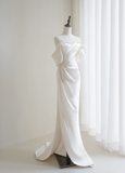 Women¡¯s Off The Shoulder Mermaid With Sleeves Slit Bridal Wedding Dresses Pleated Floor Length For Bride HZ0311