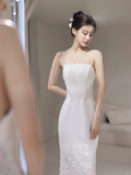 Timeless Women's Mermaid Spaghetti Straps White Tulle With Lace Appliqued Wedding Dress for Bride Dresses HZ0311