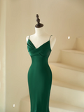 Modest Mermaid Spaghetti Straps With Beads Long Dark Green Satin For Women Party Dress Formal Prom Dresses 22th Birthday Outfits HZ0311