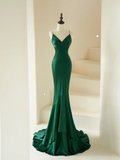 Modest Mermaid Spaghetti Straps With Beads Long Dark Green Satin For Women Party Dress Formal Prom Dresses 22th Birthday Outfits HZ0311
