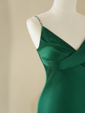 Modest Mermaid Spaghetti Straps With Beads Long Dark Green Satin For Women Party Dress Formal Prom Dresses 22th Birthday Outfits HZ0311