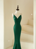 Modest Mermaid Spaghetti Straps With Beads Long Dark Green Satin For Women Party Dress Formal Prom Dresses 22th Birthday Outfits HZ0311