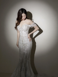 Women¡¯s Off The Shoulder Mermaid With Sleeves Beads Bridal Wedding Dresses Floor Length For Bride HZ0311