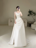 Simple Women's Mermaid Sweetheart With Pleated White Satin Floor Length Wedding Dresses HZ0311