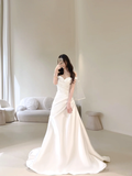 Charming Women's Mermaid Off The Shoulder With Short Sleeves White Satin Wedding Dresses HZ0311