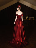 Classy Mermaid Off The Shoulder Burgundy Satin Long Formal Prom Dresses Dance Night Outfits Party Gowns HZ0311