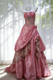 Vintage Ball Gown Strapless Pink Taffeta Prom Dresses Inspiration Long Party Evening Dress 20th Birthday Outfits HZ0311