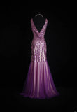 Vintage Mermaid V Neck 1960s Sequined Grape Tulle Evening For Women Party Dresses Long Formal Prom Dresses 20th Birthday Gowns HZ0311