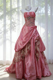 Vintage Ball Gown Strapless Pink Taffeta Prom Dresses Inspiration Long Party Evening Dress 20th Birthday Outfits HZ0311