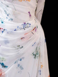 Floral Prom Dress Aesthetic Sheath Strapless With Pleated Style Impress White Long Prom Dresses Party Formal Gowns HZ0311