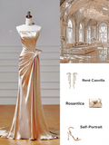 Modest Prom Dresses Aesthetic Mermaid Strapless Gold With Beaded Inspiration Impress Long Party Formal Gown For Teenagers High Schools HZ0311