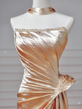 Modest Prom Dresses Aesthetic Mermaid Strapless Gold With Beaded Inspiration Impress Long Party Formal Gown For Teenagers High Schools HZ0311