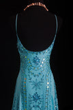 Unique Mermaid Spaghetti Strap Blue 90s With Beads Tea Length Evening For Women Party Dresses Long Formal Prom Dresses 20th Birthday Gowns HZ0311