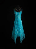 Unique Mermaid Spaghetti Strap Blue 90s With Beads Tea Length Evening For Women Party Dresses Long Formal Prom Dresses 20th Birthday Gowns HZ0311