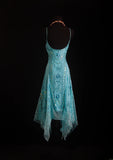 Unique Mermaid Spaghetti Strap Blue 90s With Beads Tea Length Evening For Women Party Dresses Long Formal Prom Dresses 20th Birthday Gowns HZ0311