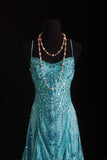 Unique Mermaid Spaghetti Strap Blue 90s With Beads Tea Length Evening For Women Party Dresses Long Formal Prom Dresses 20th Birthday Gowns HZ0311