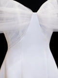 Wedding Gowns Dresses Elegant Modest for Bride Ball Gown Off The Shoulder With Short Sleeves Satin Petite/Plus Size Bridal Gowns For Women's HZ0311