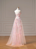Modest Prom Dresses Aesthetic A Line Strapless Pink Lace Tulle Inspiration Impress With Cape Long Party Formal Gown For Teenagers High Schools HZ0311