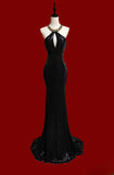 Modest Mermaid Jewel Neck Long Black Sequins With Gold Beads Evening Dresses High School Teens Senior Night Dance Party Outfits HZ0311