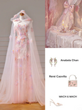 Modest Prom Dresses Aesthetic A Line Strapless Pink Lace Tulle Inspiration Impress With Cape Long Party Formal Gown For Teenagers High Schools HZ0311