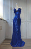 Modest Mermaid Spaghetti Straps Royal Blue Sequins With Beads Evening Dresses High School Teens Senior Night Dance Party Outfits HZ0311